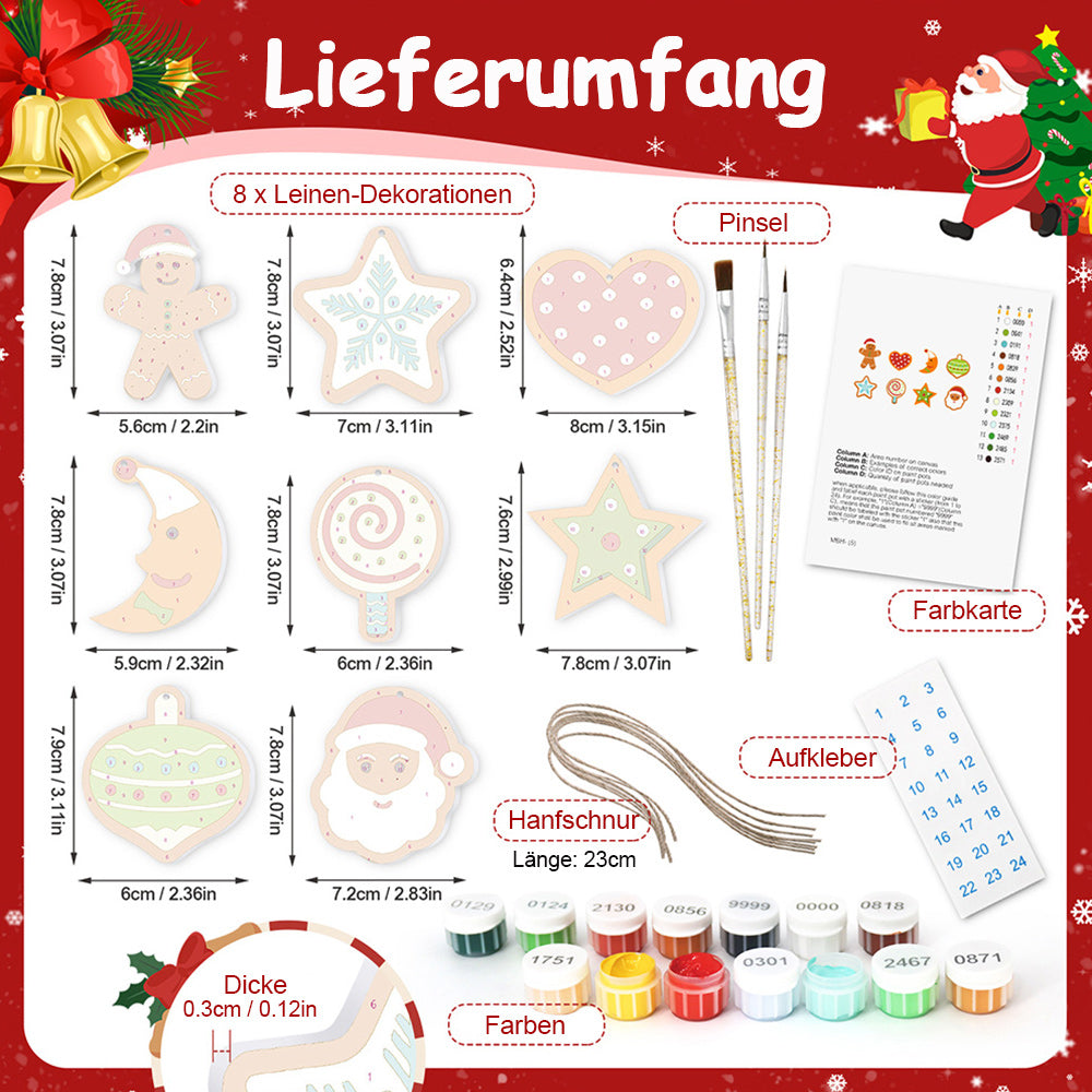 8 Stück Weihnachtsschmuck Malen nach Zahlen | Mond und Sterne Set