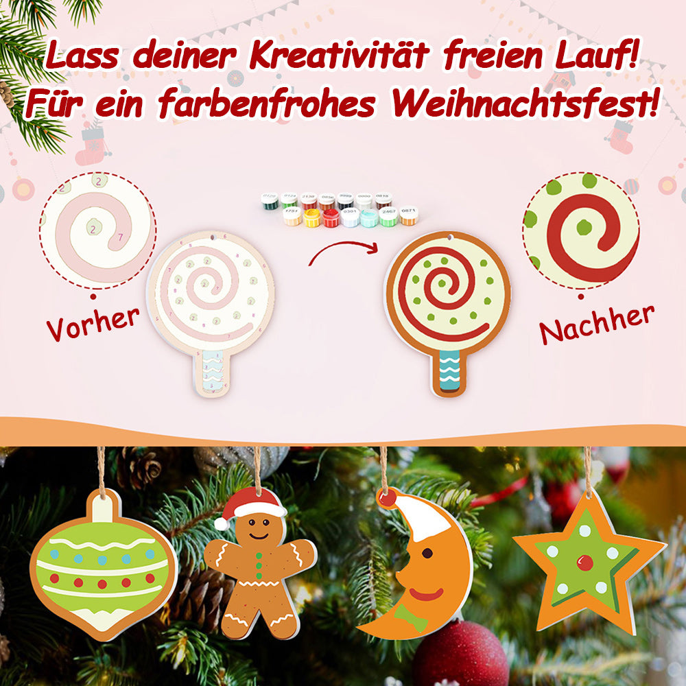 8 Stück Weihnachtsschmuck Malen nach Zahlen | Mond und Sterne Set