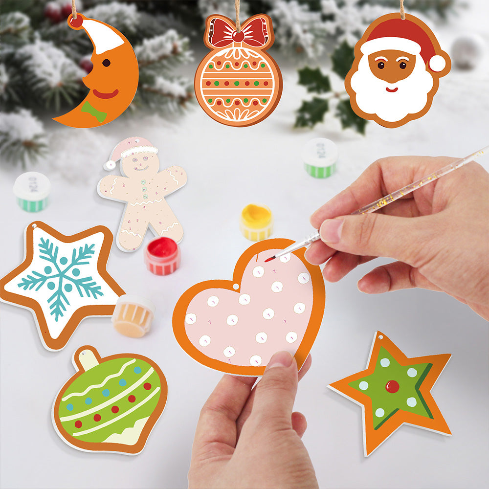 8 Stück Weihnachtsschmuck Malen nach Zahlen | Mond und Sterne Set