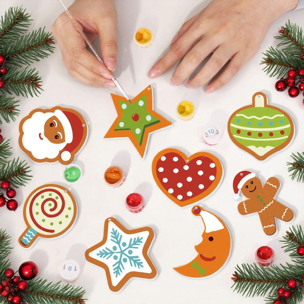 8 Stück Weihnachtsschmuck Malen nach Zahlen | Mond und Sterne Set