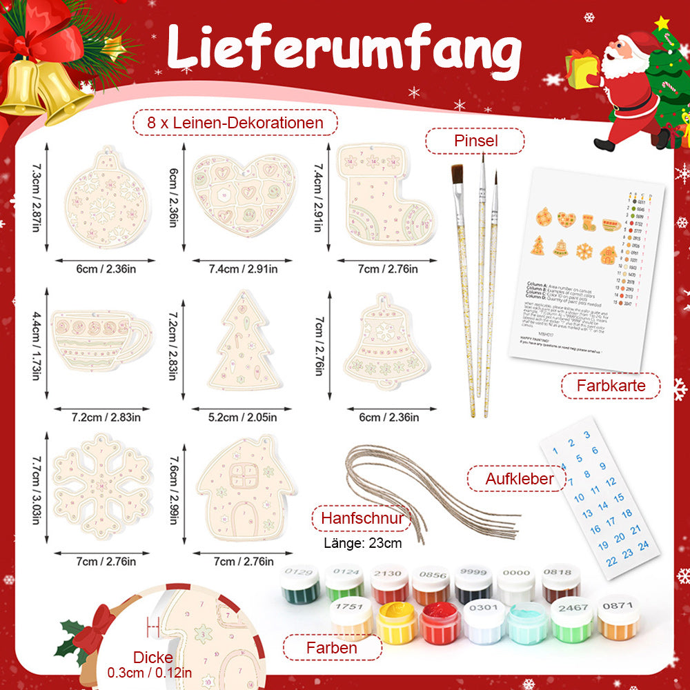 8 Stück Weihnachtsschmuck Malen nach Zahlen | Orange Dekoration Set