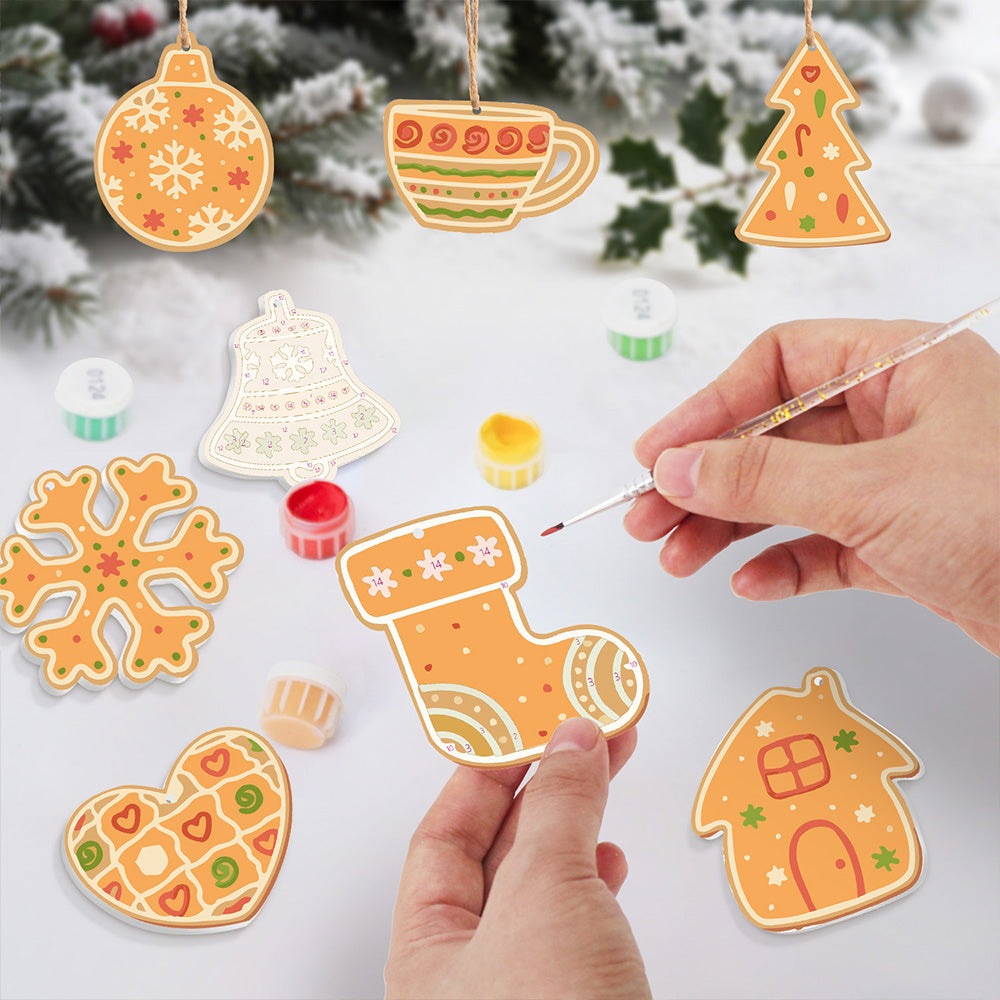 8 Stück Weihnachtsschmuck Malen nach Zahlen | Orange Dekoration Set