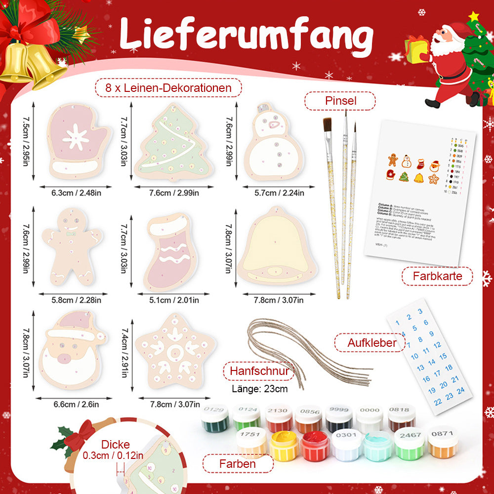 8 Stück Weihnachtsschmuck Malen nach Zahlen | Schneemann und Schneeflocken Set