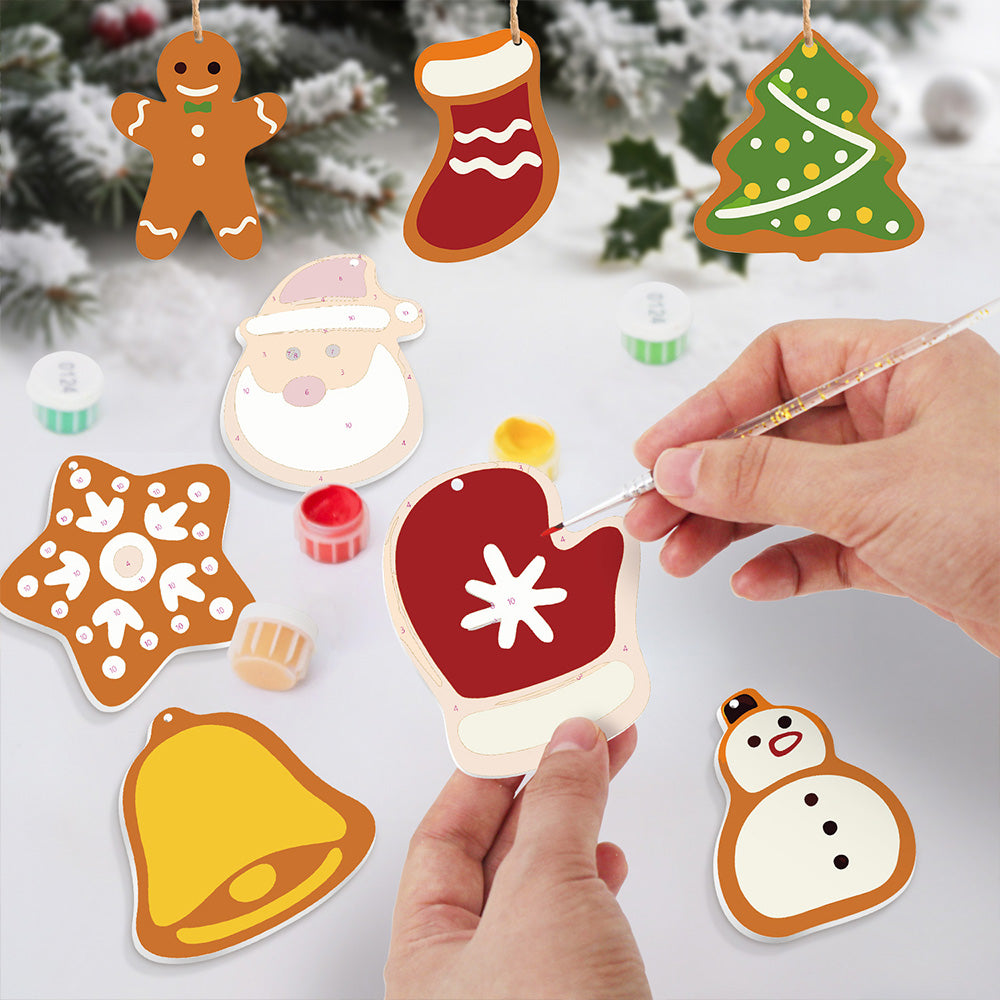 8 Stück Weihnachtsschmuck Malen nach Zahlen | Schneemann und Schneeflocken Set