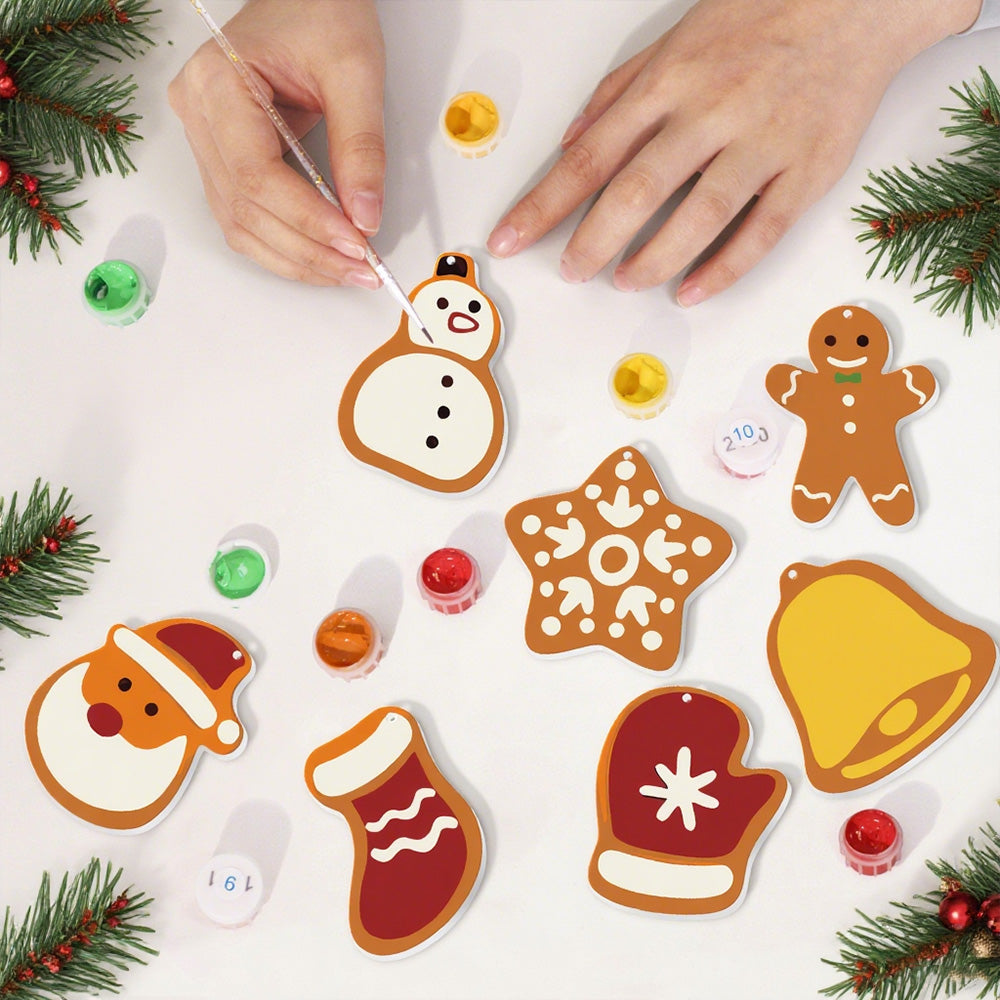 8 Stück Weihnachtsschmuck Malen nach Zahlen | Schneemann und Schneeflocken Set