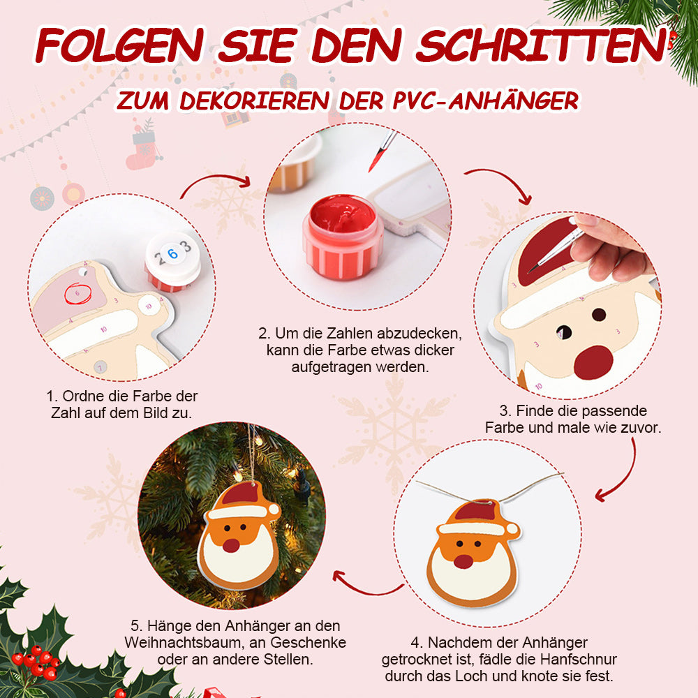 8 Stück Weihnachtsschmuck Malen nach Zahlen | Schneemann und Schneeflocken Set
