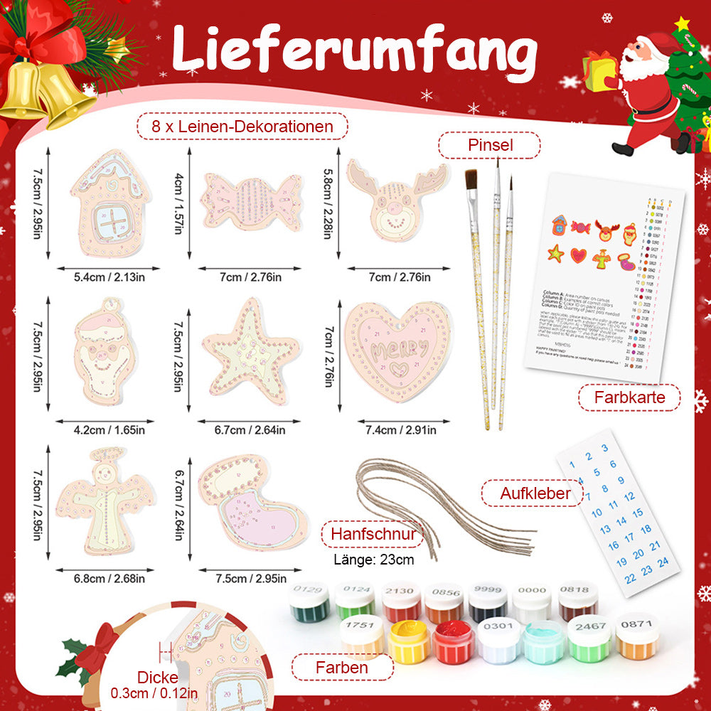 8 Stück Weihnachtsschmuck Malen nach Zahlen | Süßigkeiten und Herz Set
