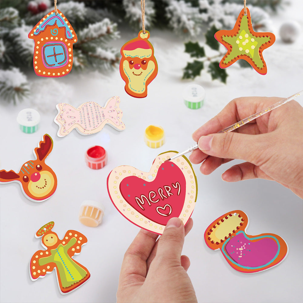8 Stück Weihnachtsschmuck Malen nach Zahlen | Süßigkeiten und Herz Set