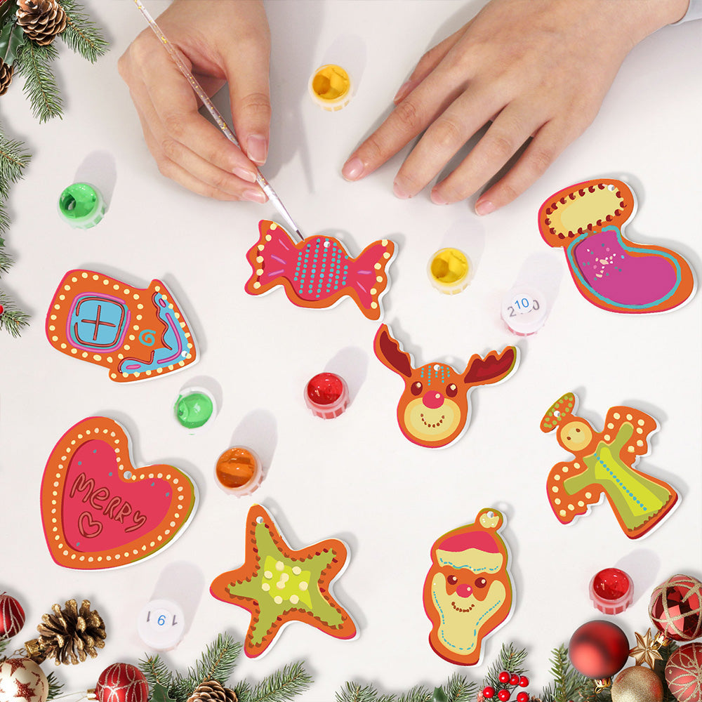 8 Stück Weihnachtsschmuck Malen nach Zahlen | Süßigkeiten und Herz Set