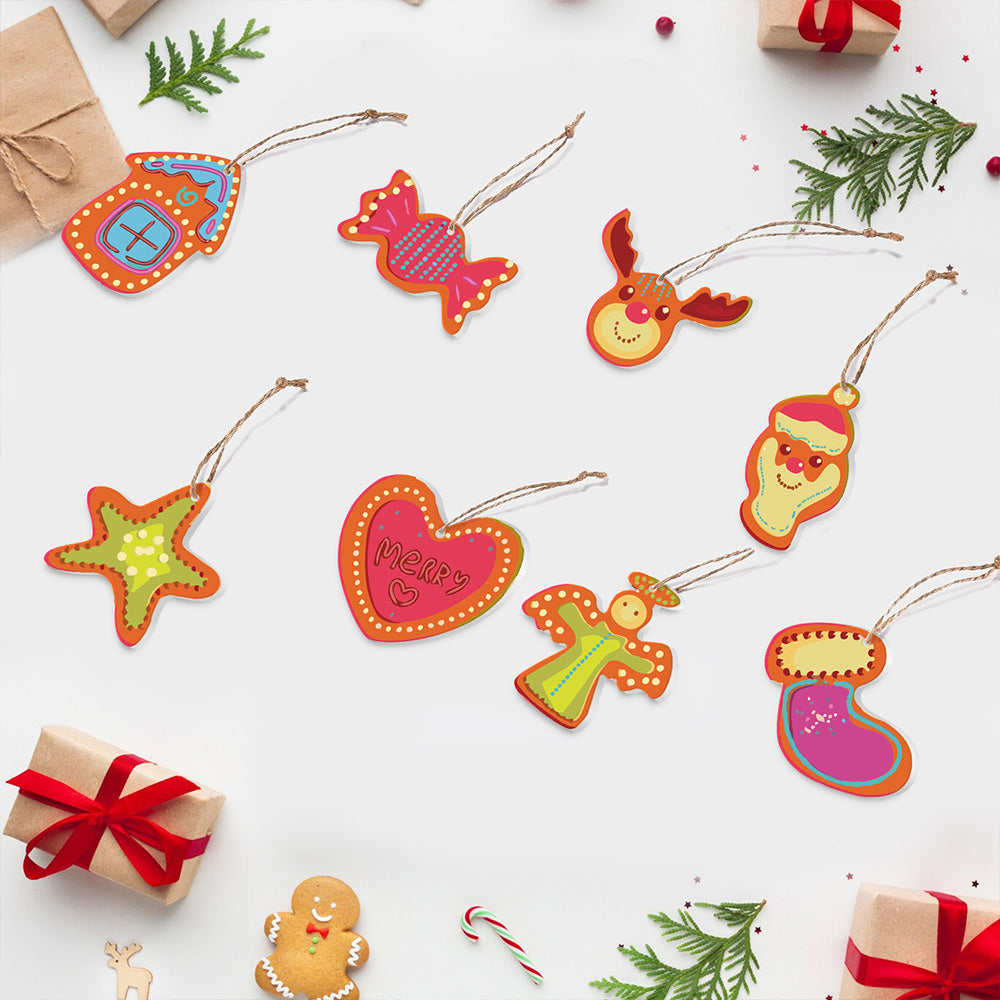 8 Stück Weihnachtsschmuck Malen nach Zahlen | Süßigkeiten und Herz Set