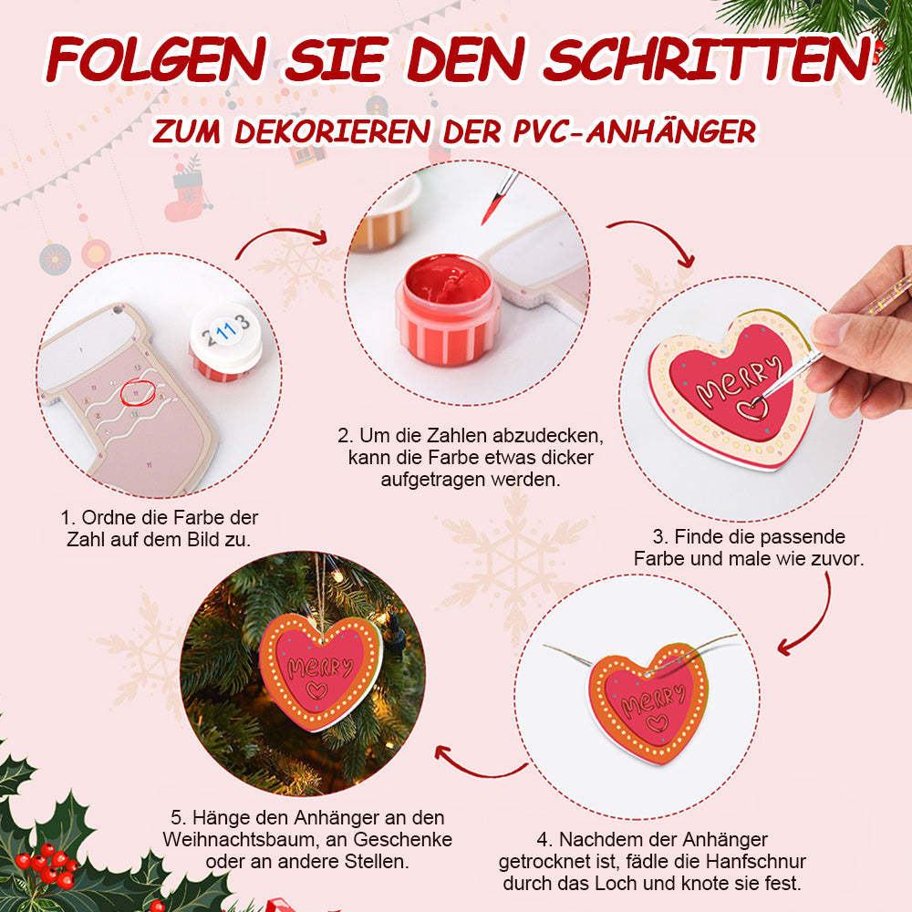 8 Stück Weihnachtsschmuck Malen nach Zahlen | Süßigkeiten und Herz Set