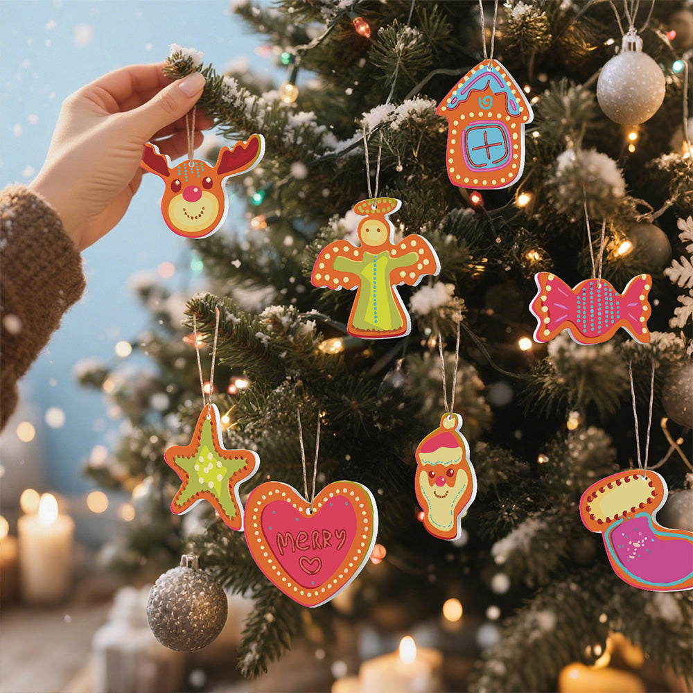 8 Stück Weihnachtsschmuck Malen nach Zahlen | Süßigkeiten und Herz Set