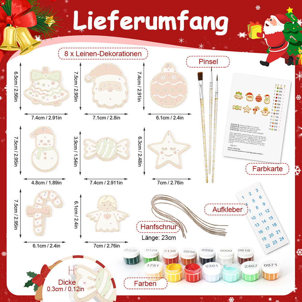8 Stück Weihnachtsschmuck Malen nach Zahlen | Süßigkeiten und Schneemann Set