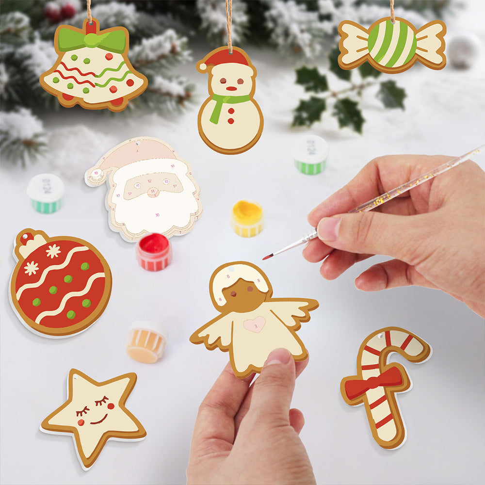8 Stück Weihnachtsschmuck Malen nach Zahlen | Süßigkeiten und Schneemann Set