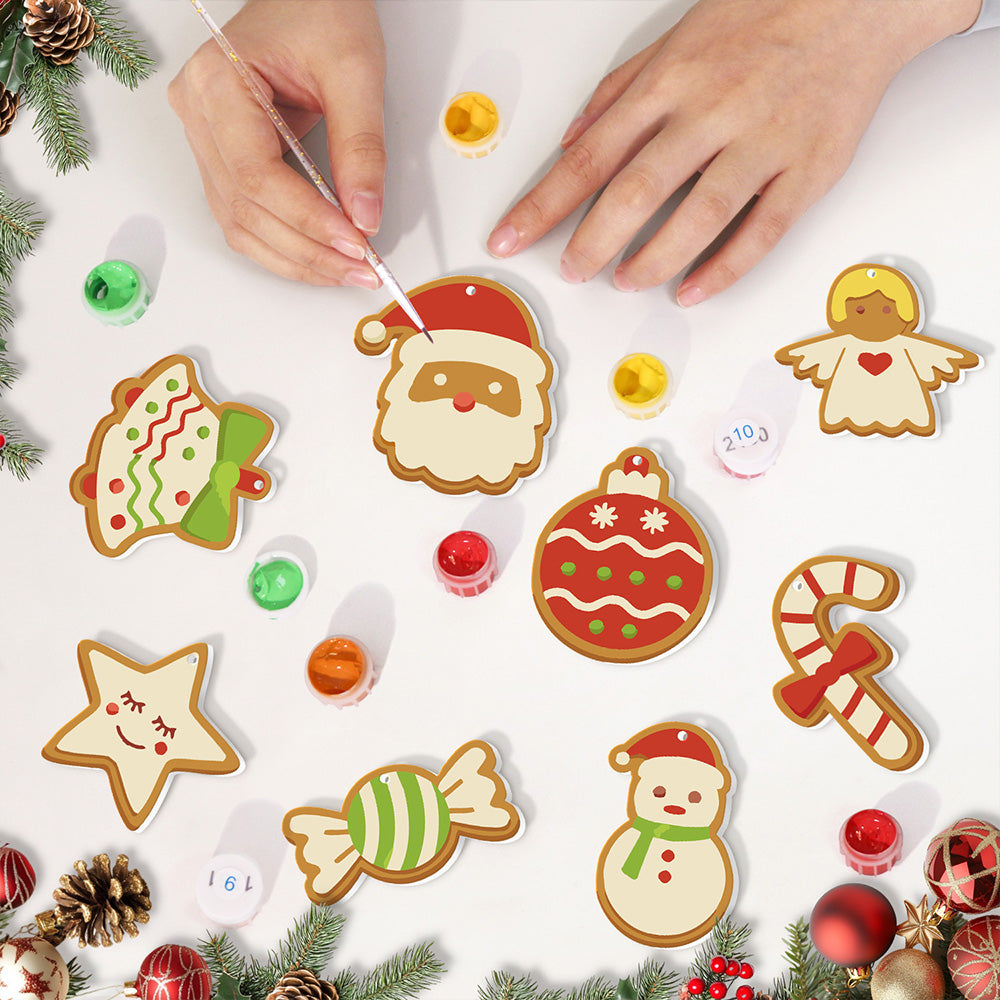 8 Stück Weihnachtsschmuck Malen nach Zahlen | Süßigkeiten und Schneemann Set