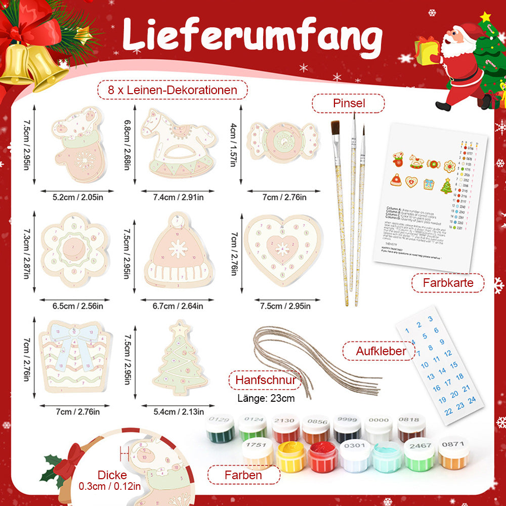 8 Stück Weihnachtsschmuck Malen nach Zahlen | Süßigkeiten und Trojanisches Pferd Set