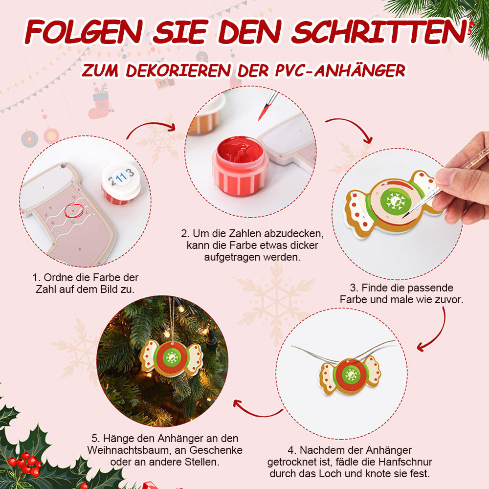 8 Stück Weihnachtsschmuck Malen nach Zahlen | Süßigkeiten und Trojanisches Pferd Set