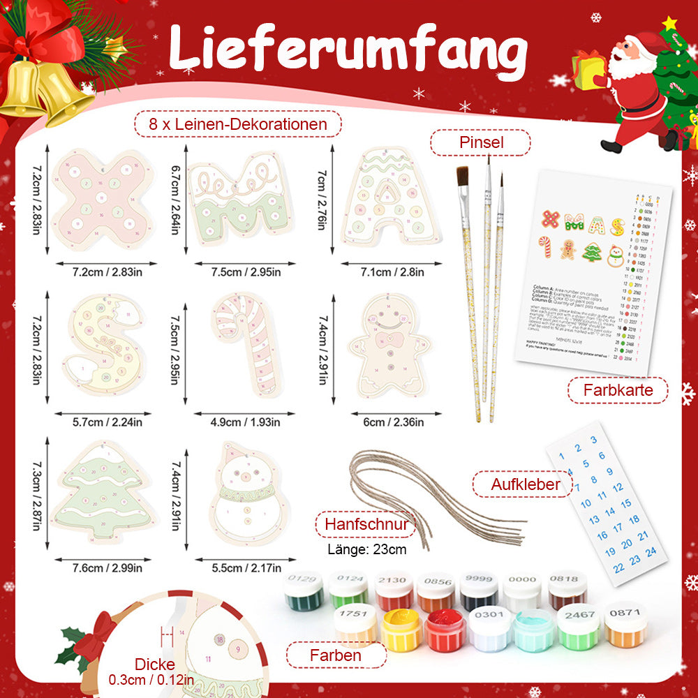 8 Stück Weihnachtsschmuck Malen nach Zahlen | Weihnachtsbriefe Set