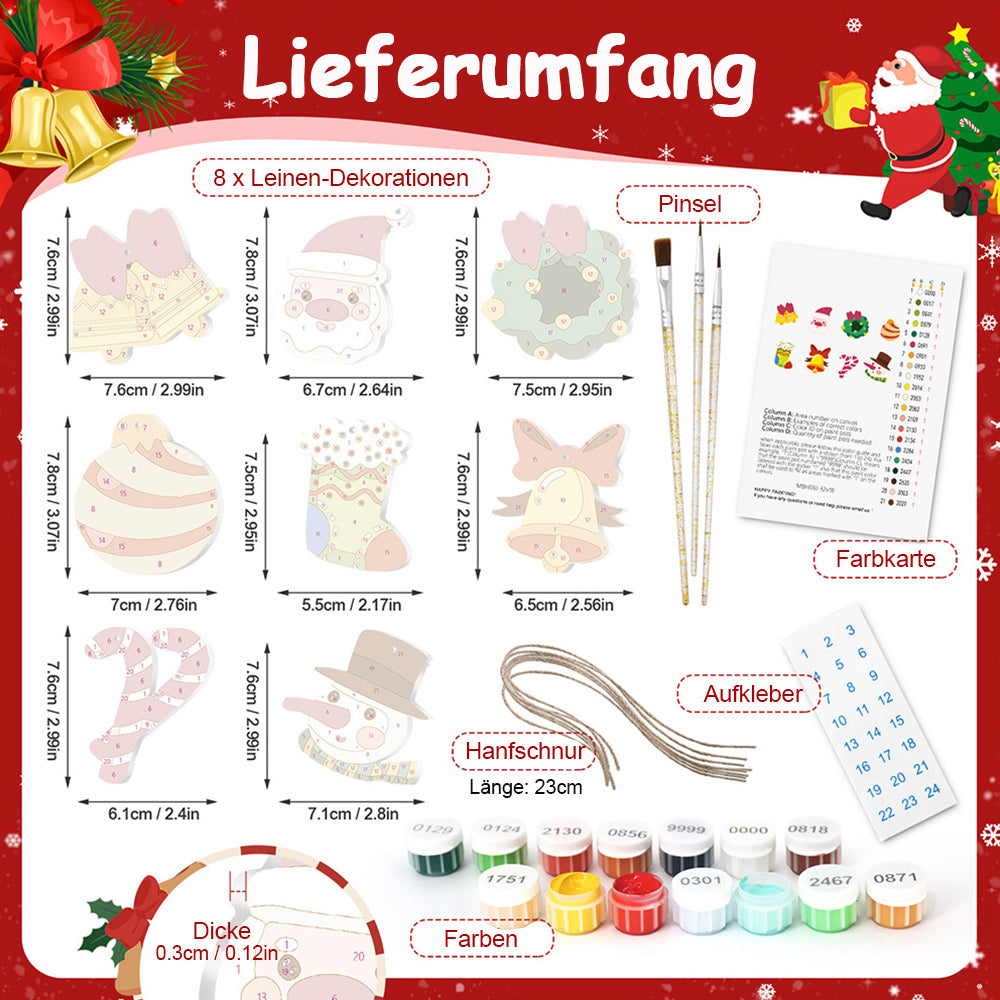8 Stück Weihnachtsschmuck Malen nach Zahlen | Weihnachtsglocken Set