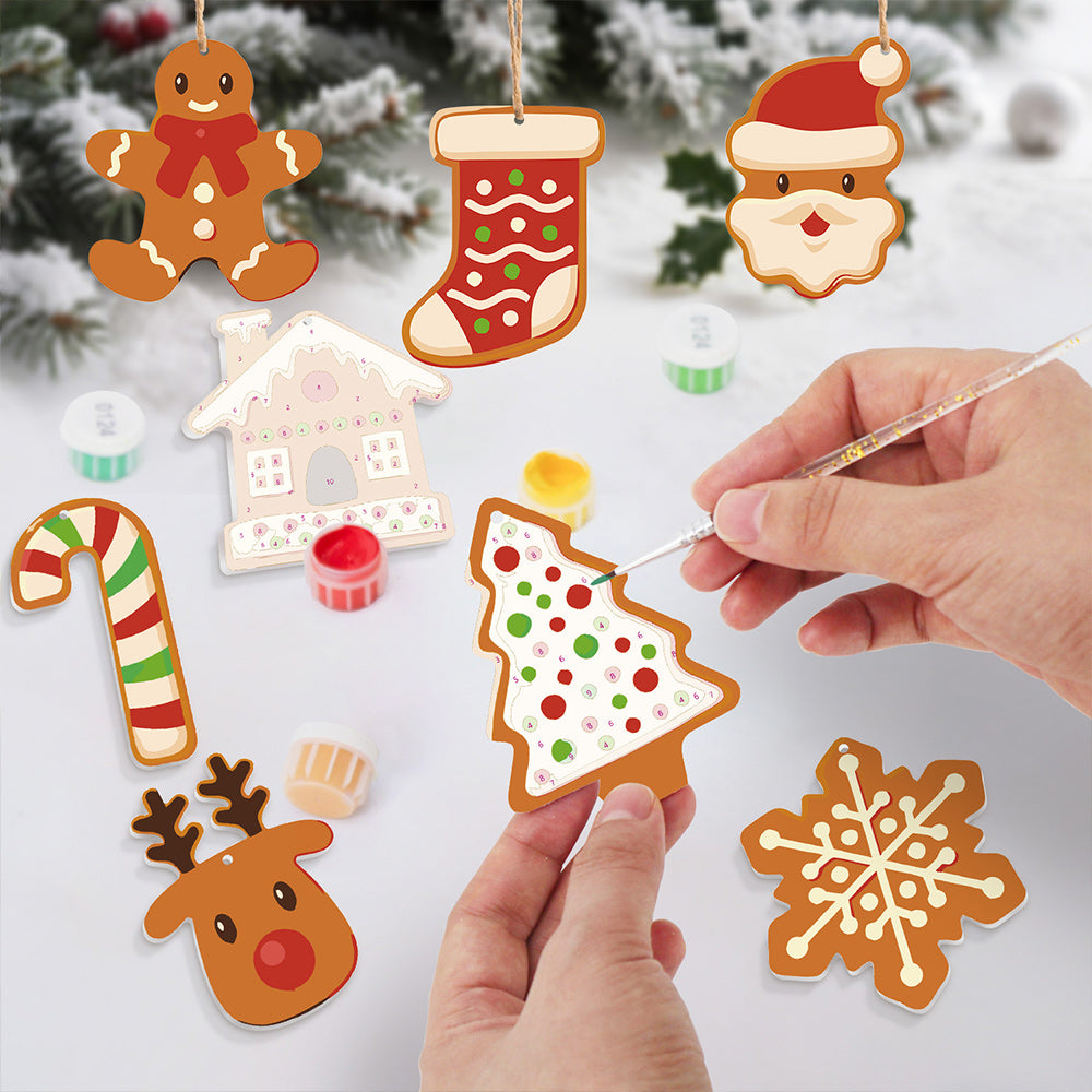 8 Stück Weihnachtsschmuck Malen nach Zahlen | Weihnachtskeks Set