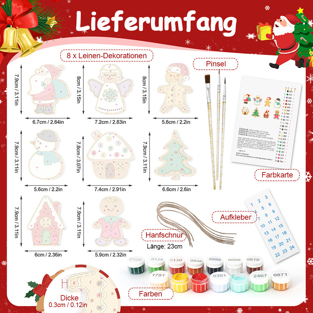 8 Stück Weihnachtsschmuck Malen nach Zahlen | Weihnachtsmann und Engel Set