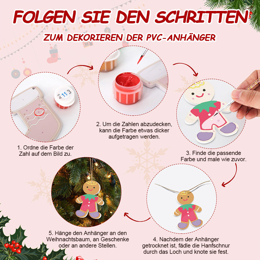 8 Stück Weihnachtsschmuck Malen nach Zahlen | Weihnachtsmann und Engel Set