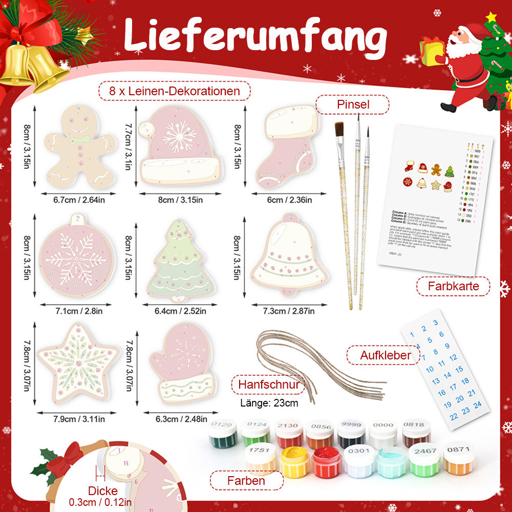 8 Stück Weihnachtsschmuck Malen nach Zahlen | Winterausrüstung Set