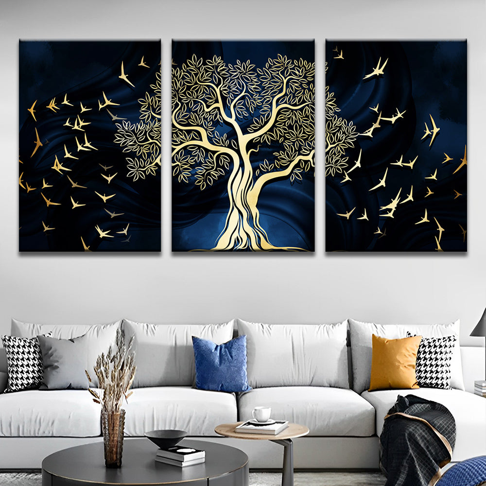 Abstrakte Baum und Vögel 3-teilig Triptychon Malen nach Zahlen