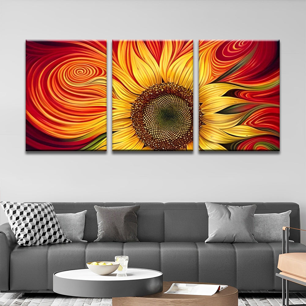 Abstrakte Sonnenblume 3-teilig Triptychon Malen nach Zahlen
