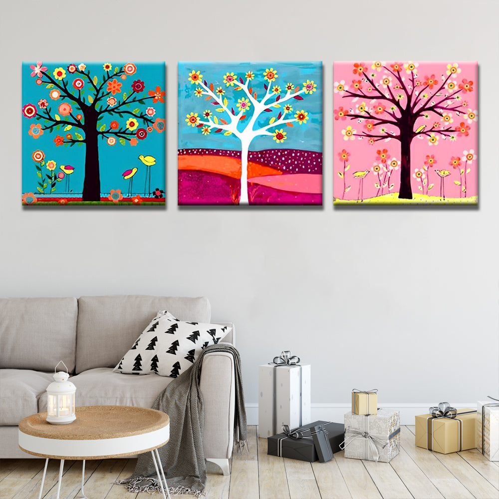 Blumenbäume 3-teilig Triptychon Malen nach Zahlen