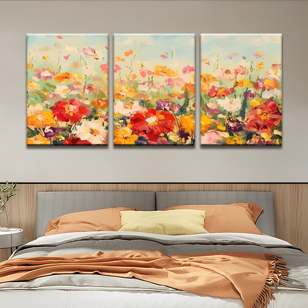 Blumenmeer 3-teilig Triptychon Malen nach Zahlen