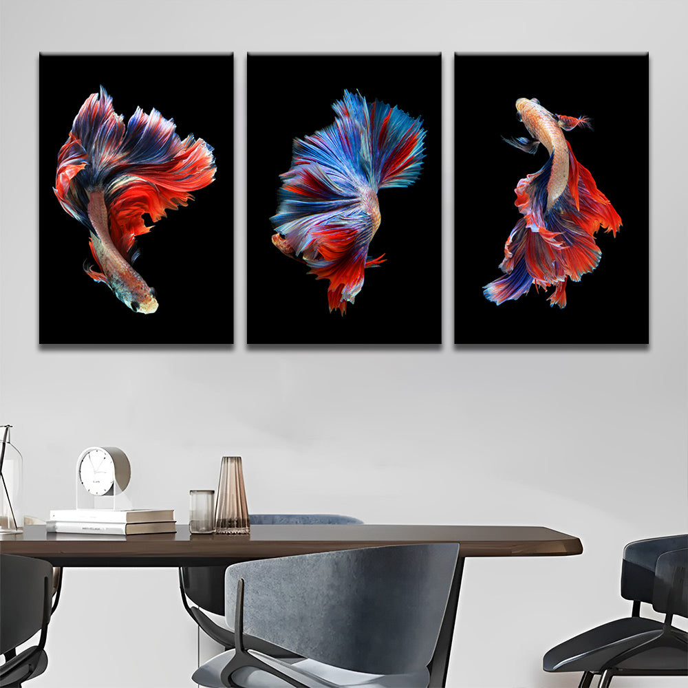 Bunte Fische 3-teilig Triptychon Malen nach Zahlen