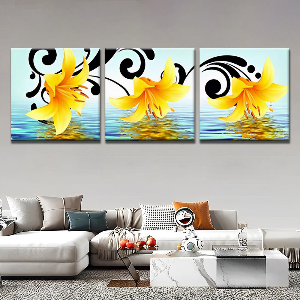 Gelbe Lilien 3-teilig Triptychon Malen nach Zahlen