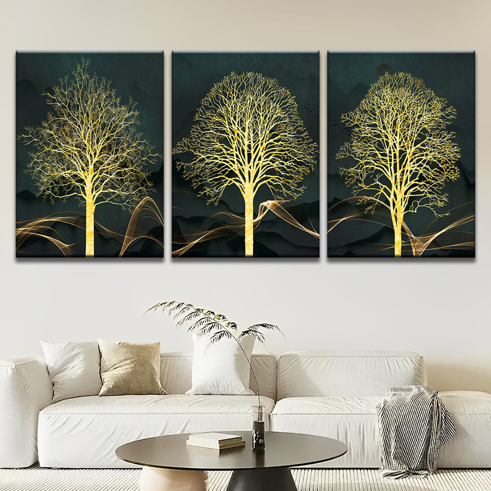 Goldene Bäume 3-teilig Triptychon Malen nach Zahlen