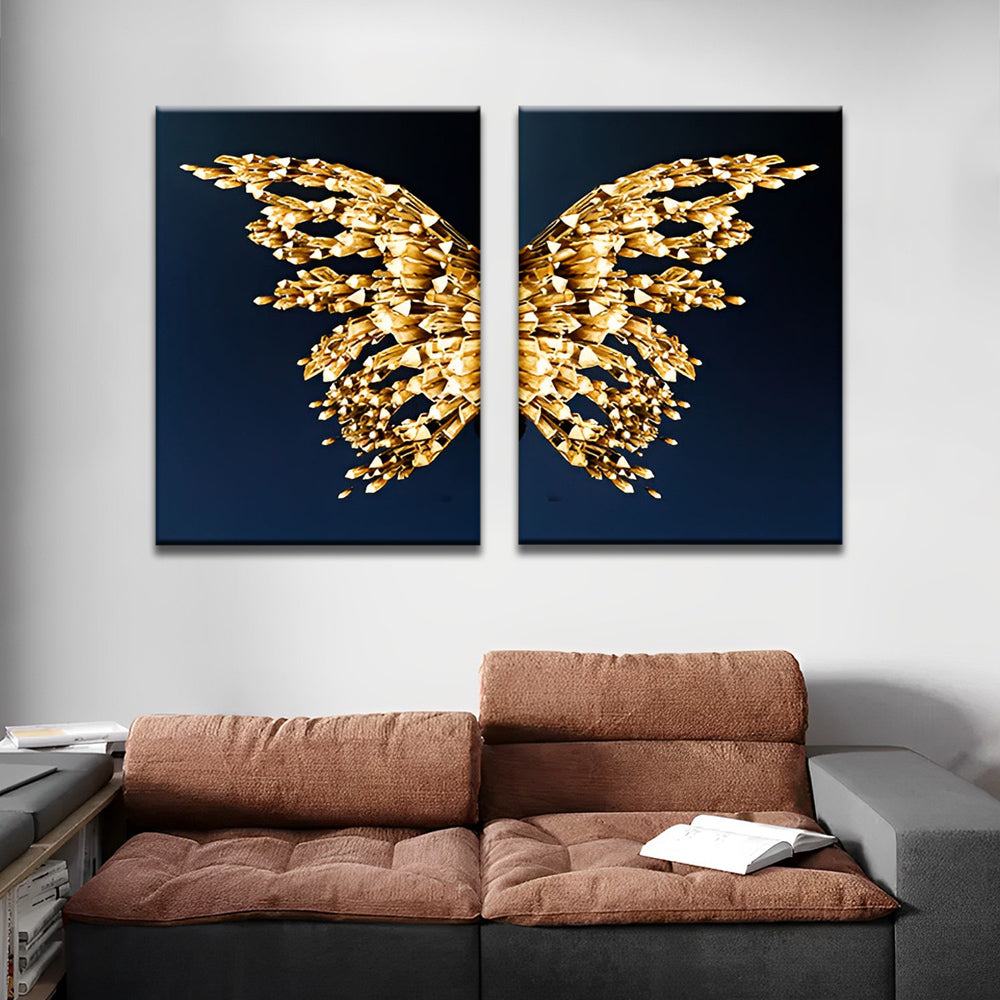 Goldener Schmetterling 2-teilig Diptychon Malen nach Zahlen