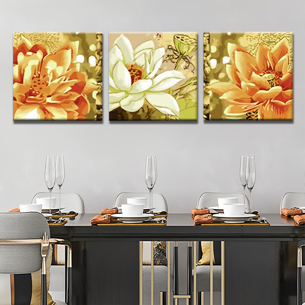 Lotusblumen 3-teilig Triptychon Malen nach Zahlen