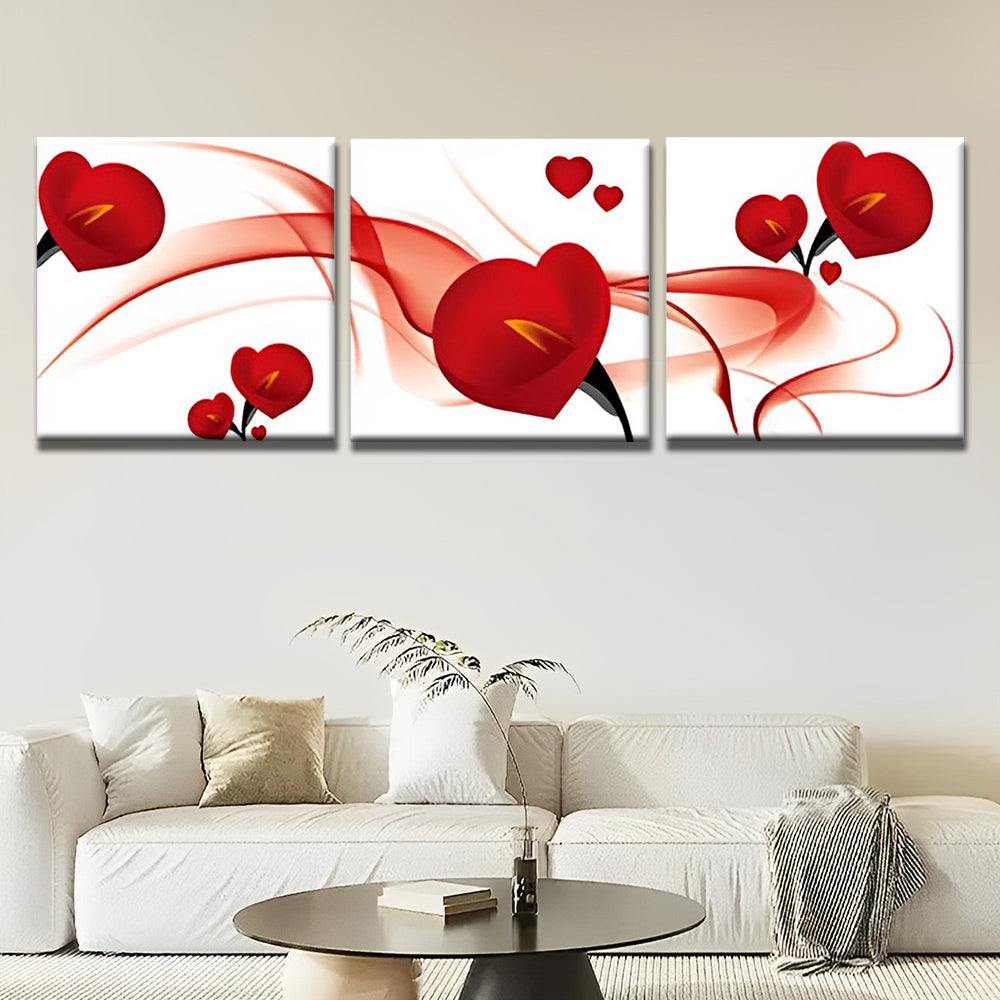 Rote Herzförmige Blumen 3-teilig Triptychon Malen nach Zahlen