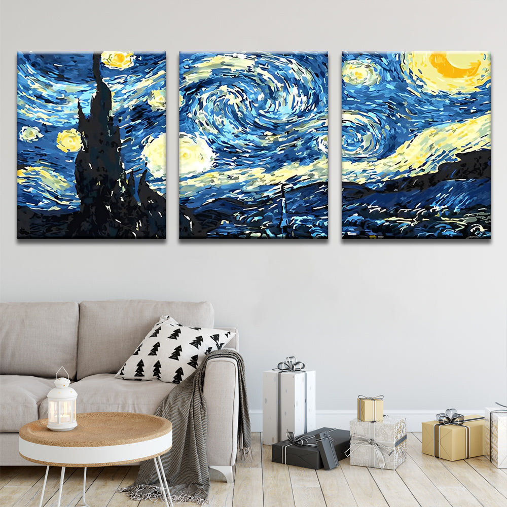 Van Goghs Sternennacht 3-teilig Triptychon Malen nach Zahlen