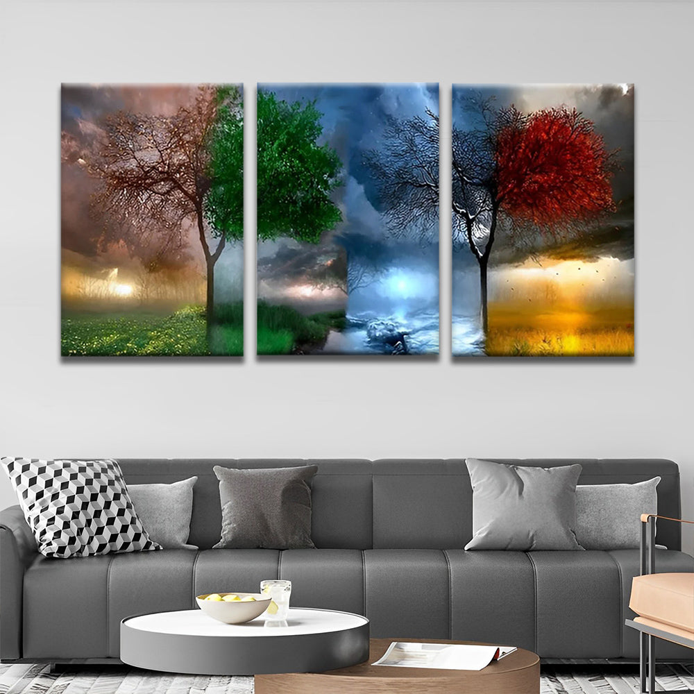 Vier Jahreszeiten Bäume 3-teilig Triptychon Malen nach Zahlen
