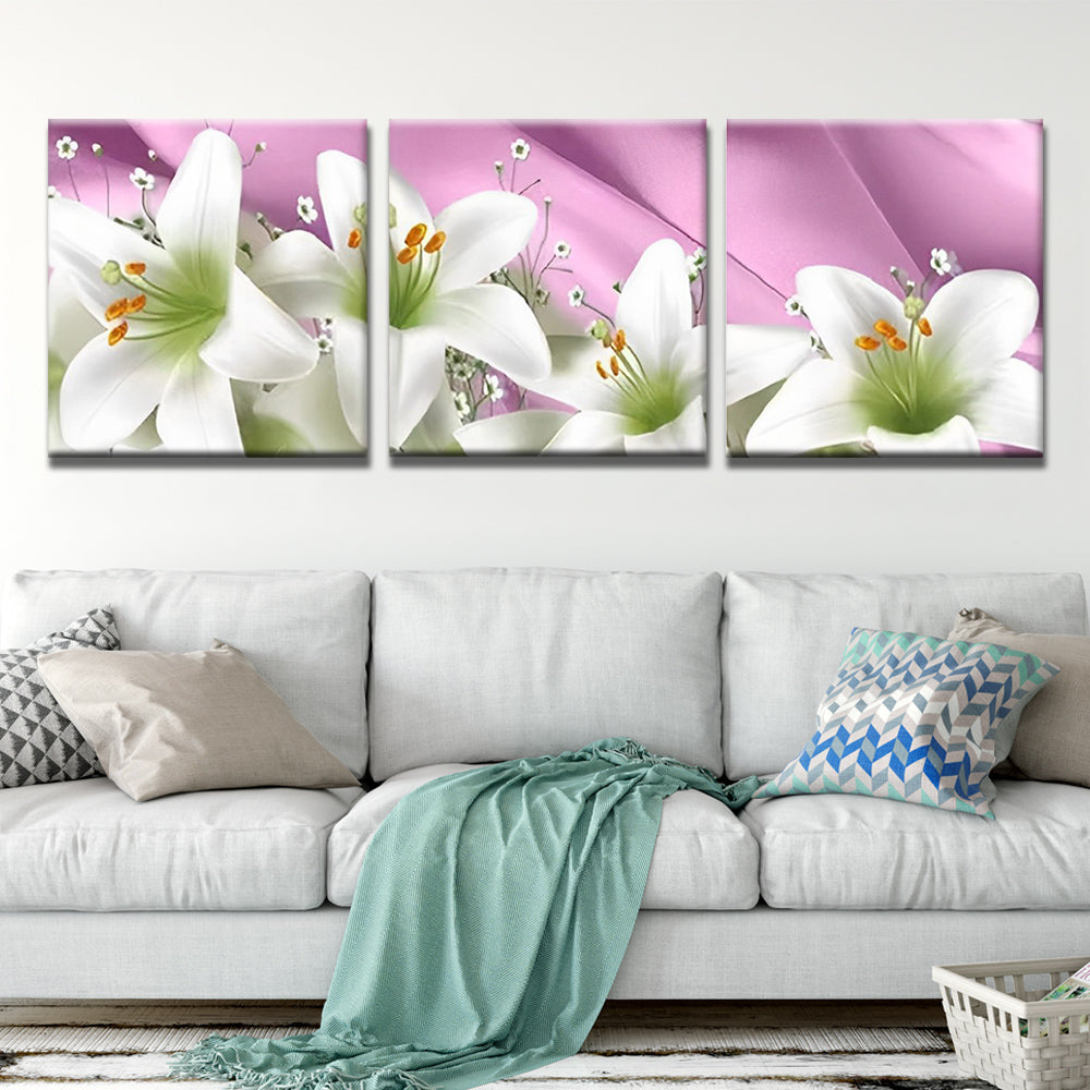 Weiße Lilien 3-teilig Triptychon Malen nach Zahlen
