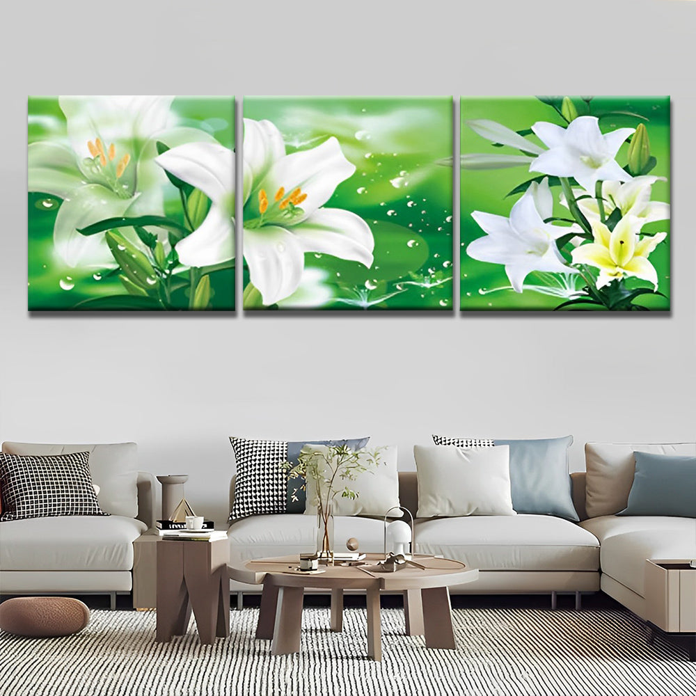 Weiße Lilien und Knospen 3-teilig Triptychon Malen nach Zahlen