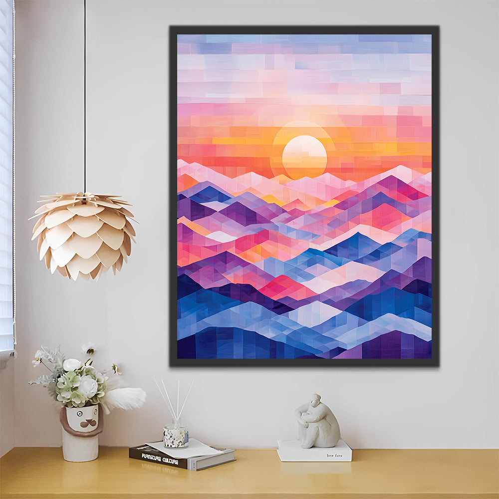 Abstrakt Bunte Berge und Sonnenaufgang Malen nach Zahlen