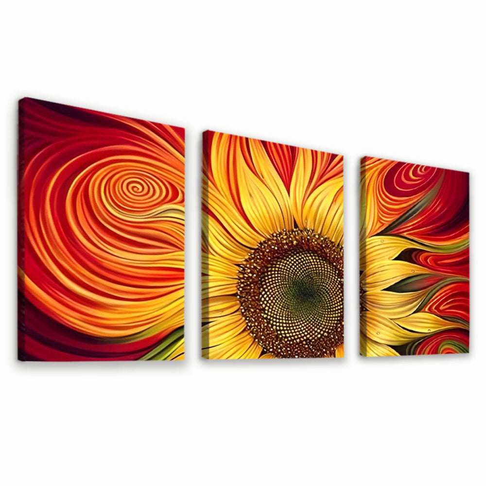 Abstrakte Sonnenblume 3-teilig Triptychon Malen nach Zahlen