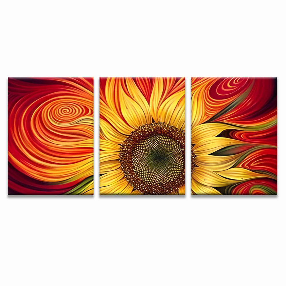 Abstrakte Sonnenblume 3-teilig Triptychon Malen nach Zahlen