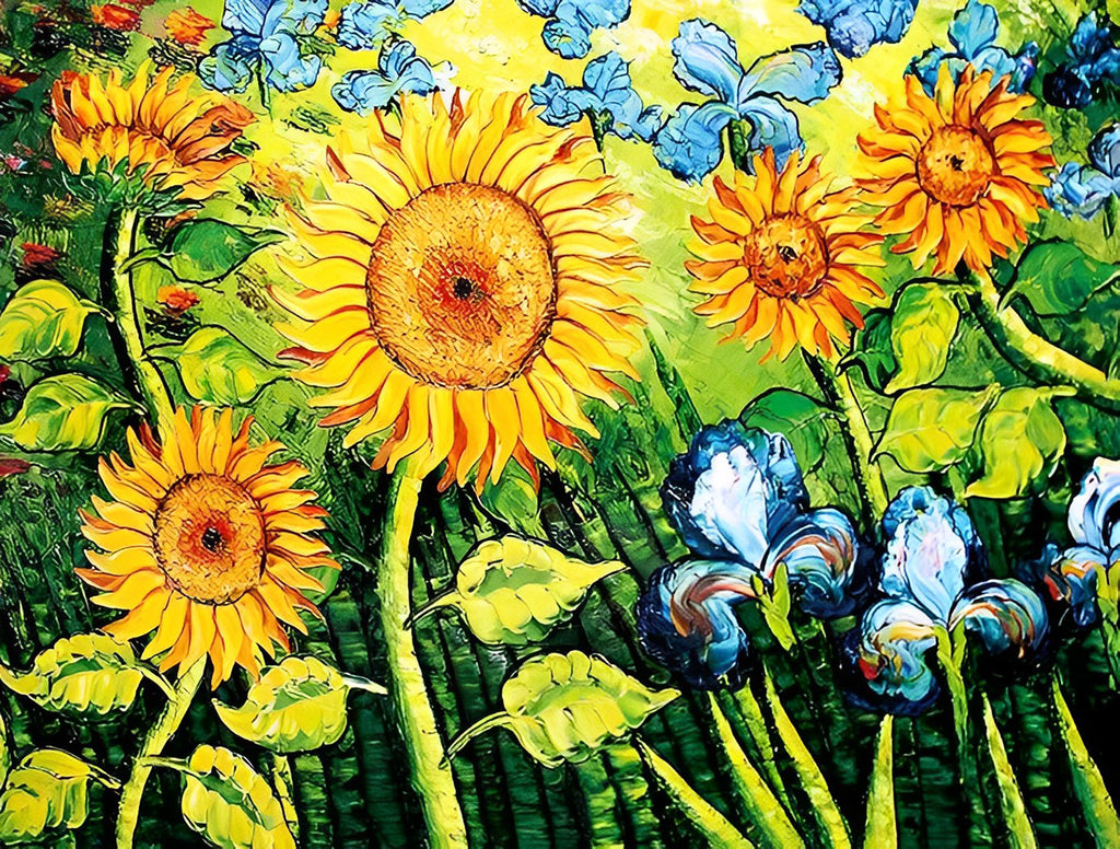 Abstrakte Sonnenblumen und Iris Malen nach Zahlen