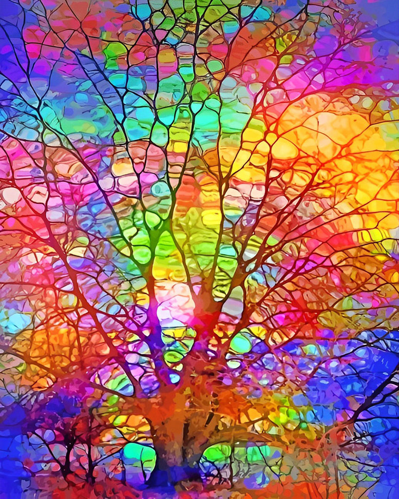 Abstrakter Regenbogenbaum Malen nach Zahlen