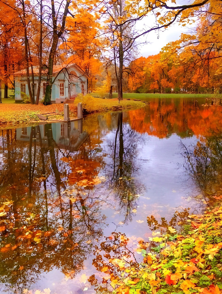 Ahornwald und Spiegelbild Malen nach Zahlen