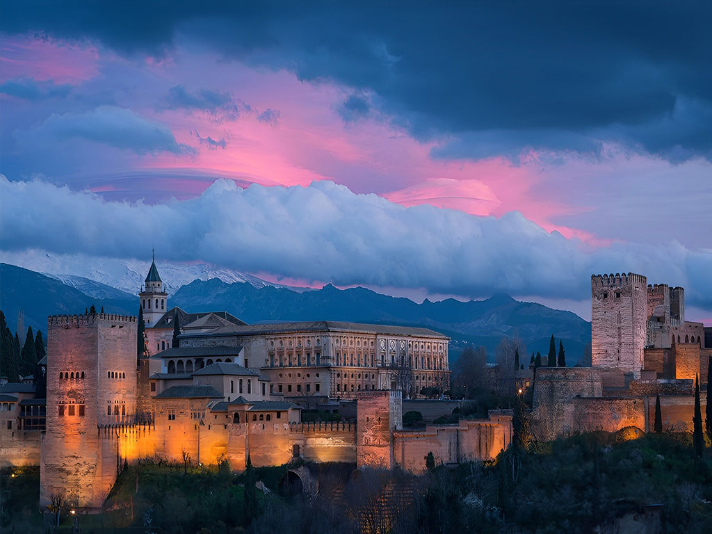 Alhambra in Spanien bei Nacht Malen nach Zahlen