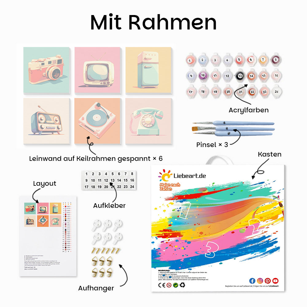 Altmodische Kleingeräte 6 Stück Mini Malen nach Zahlen