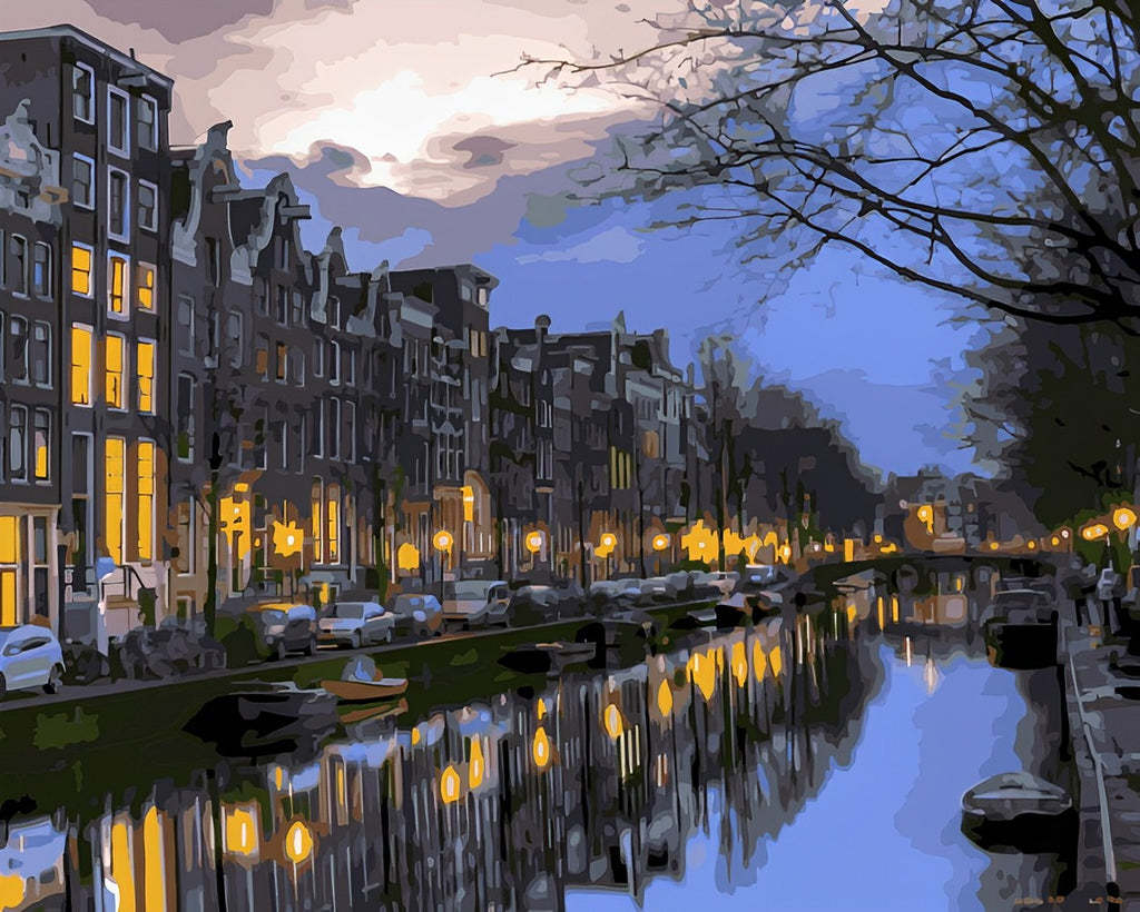 Amsterdam in der Nacht Malen nach Zahlen